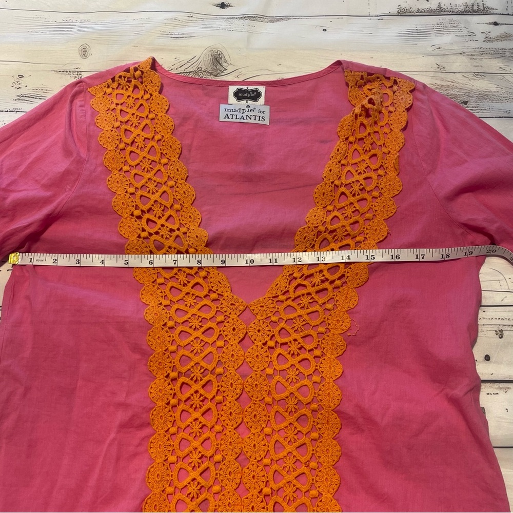 Mudpie for Atlantis Beach Swim Coverup Size M Orange Pink Lace Preowned - Picture 7 of 8